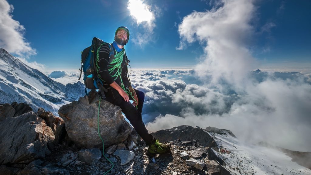 mountain climber at high altitude